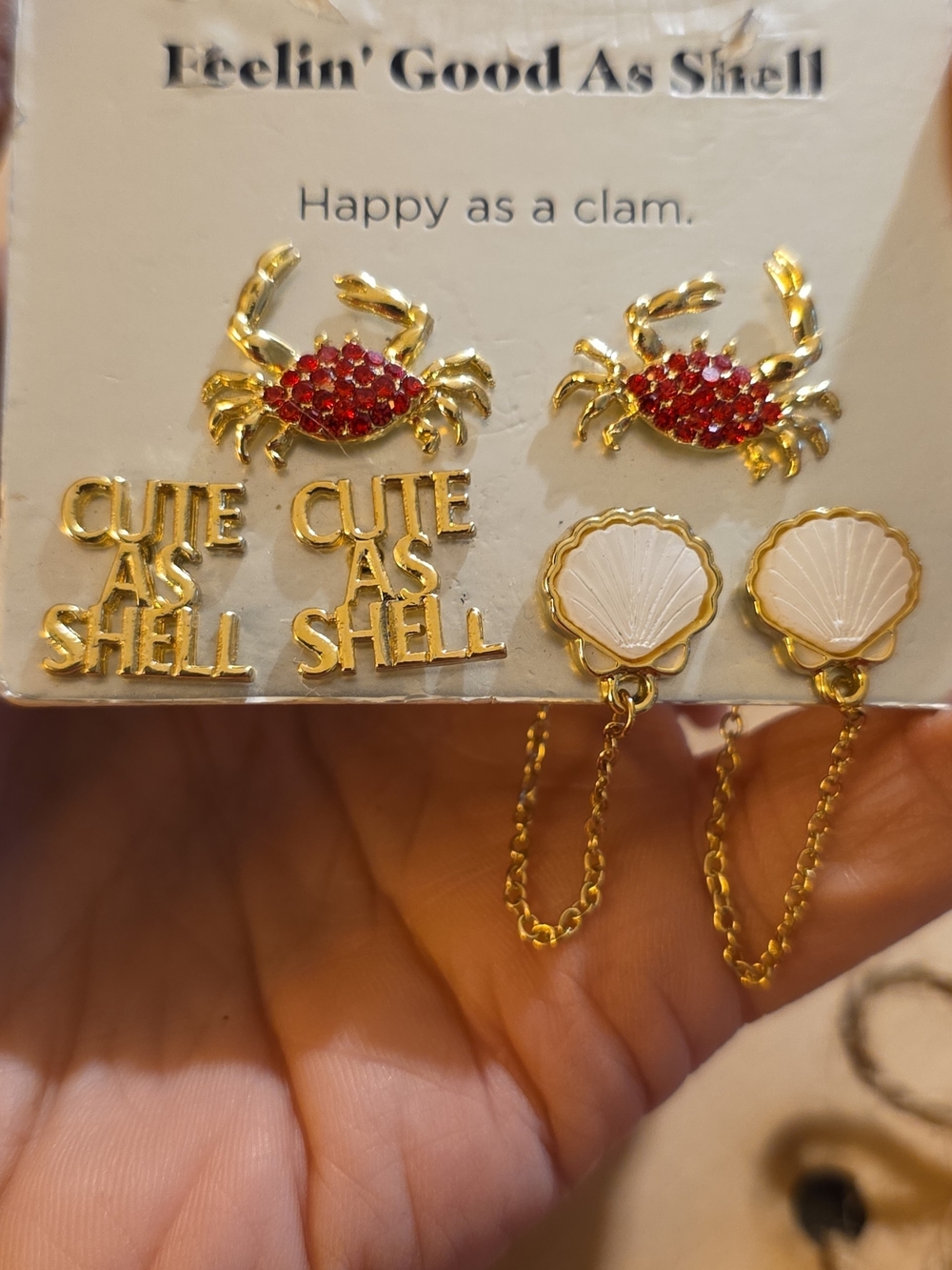 Sugarfix By Baublbar Gold Tone Shell & Crab Earring Set with Red Accents